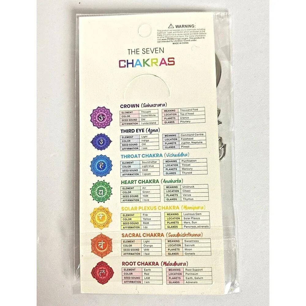 The Seven Chakras Buddha Charm Keychain Multicolor Beads Silver Tone Metal New